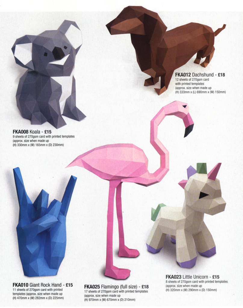 Craft kits: Koala, dachshund, giant rock hand, flamingo, little unicorn