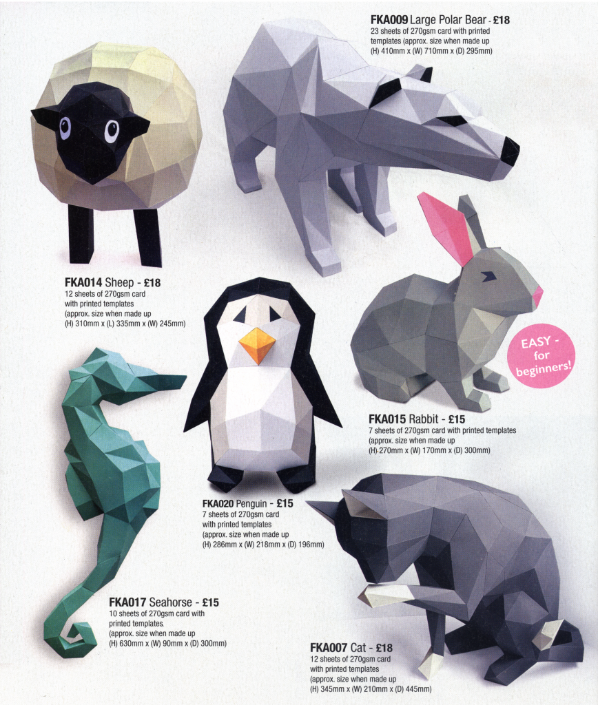Craft kits: Sheep, large polar bear, rabbit, penguin, sea horse, and cat