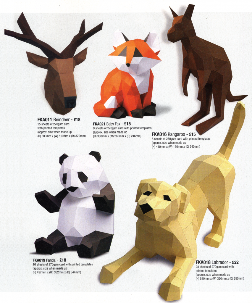 Craft kits: Reindeer, baby fox, kangaroo, panda, and labrador